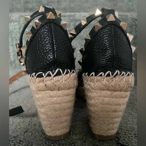 Valentino Garavani Women's Rockstud Wedge Espadrilles Leather Black size 36 - Picture 4 of 10